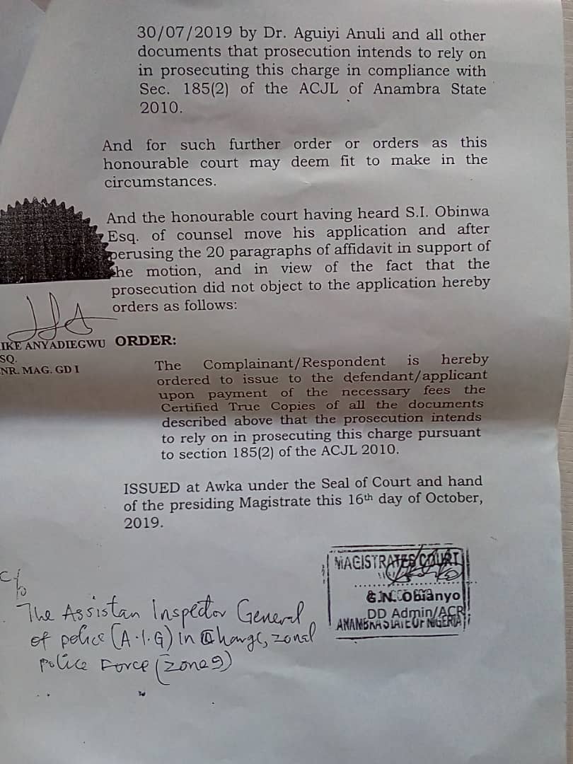 Cop Vs Chukwunenye: AIG Zone9 Receives Certified Copy Of Court Order From Chukwunenye Nweke