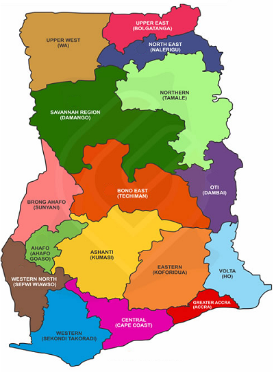 16 Regions in Ghana and Their Capitals and Ministers